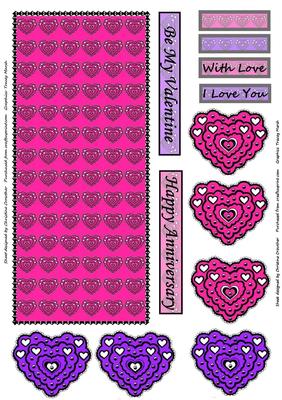 Hot Pink & Purple Love Hearts Decoupage