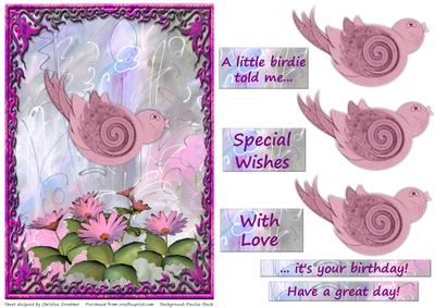 Pink Birthday Bird Decoupage with Flowers