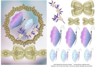 Gold Framed Shellwing Butterflies with Gold Lace Bow