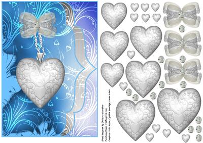Silver Heart Pendant Faux Double Elegant Edged Envelope Card