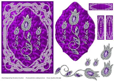 Diamond Framed Silver Flowers on Rich Purple Foil