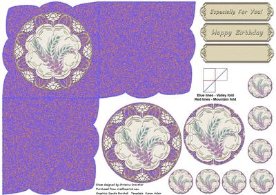 Floral Doily & Leaves on Textured Purple Scallop Diamond