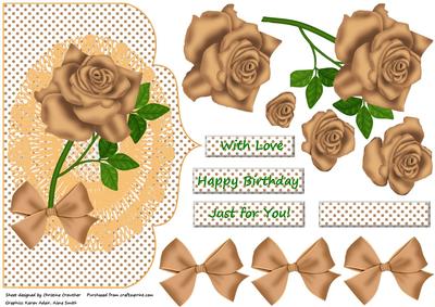 Copper Rose & Bow on Lace Elegant Edge with Decoupage