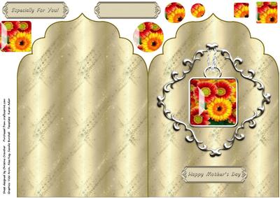 Mothers Day Flower Pendant on Gold Background with Pyramid