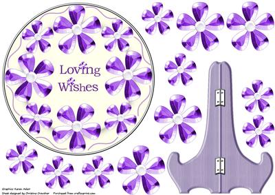 Purple Flower Gem Plate Card with Stand & Decoupage