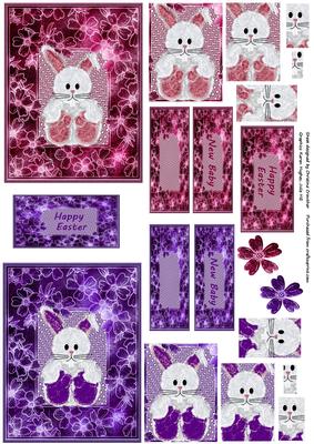 Fluffy Bunny Rabbit in Floral Frame Pyramid Toppers