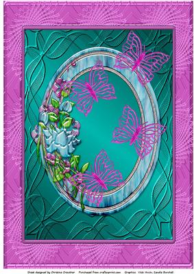 A4 Pink Framed Aquamarine & Hot Pink Glass Butterflies