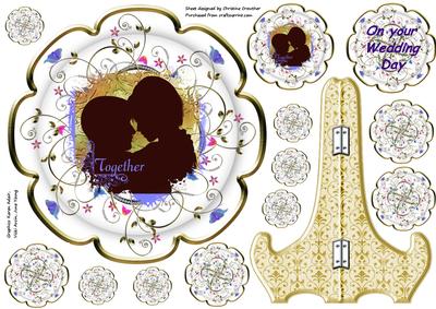 Together Silhouette Couple Wedding Plate Card and Stand