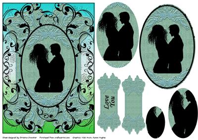 Love You Couple Framed Silhouette Oval Pyramid