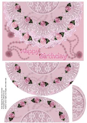 Pink Satin Roses and Lace Mock Envelope Card