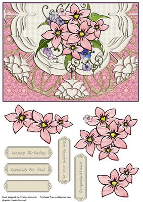 Delicate Pink Flowers on Doily - Birthday Wedding