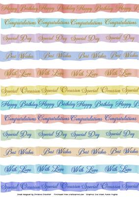 Pastel Ribbon Sentiments - Gold & Blue Text