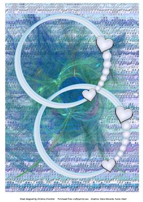 Feather Hearts and Pearls Circle Frame Blue Card Front