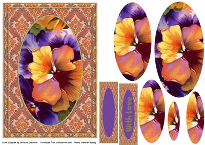 Purple & Orange Vintage Flowers in Orange Damask Frame