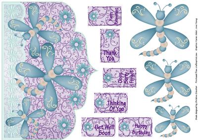 Elegant Edge Dragonflies, Lace & Flowers - Aqua & Lilac