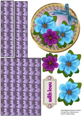 Aqua Purple Flowers & Lace Mini Easel