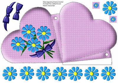Pink Heart Shaped Gift Box with Aqua Flowers Decoupage