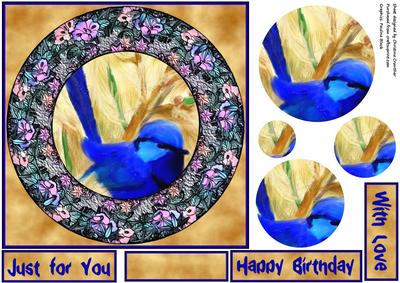 Blue Wren in Antique Floral Frame Circular Pyramid