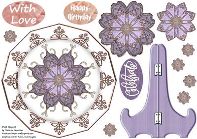 Purple & Copper Fancy Mat Plate Card with Stand