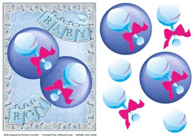 Baby Boy Rattle Decoupage Card