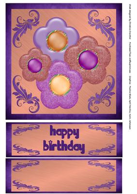 Purple and Peach Button Flowers on Brushed Metal Quick Card