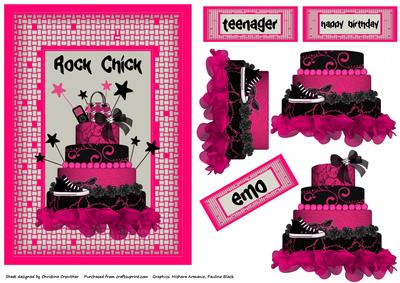 Rock Chick Black & Hot Pink Cake - Teenager, Emo, Birthday