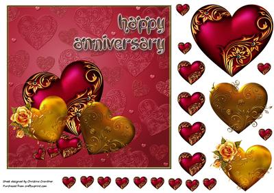 Red and Gold Hearts Happy Anniversary