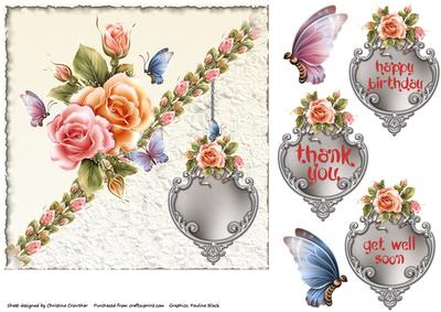 Rose and Butterfly Delight Birthday, Thank You, Get Well