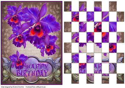 Vibrant Purple & Scarlet Orchid Happy Birthday Patchoupage