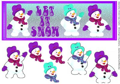 Let It Snow Purple Snowmen Decoupage
