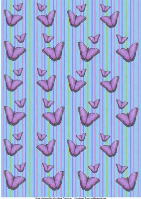 Purple Butterflies on Blue with Pastel Stripes