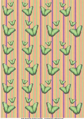 Green Butterflies on Peach with Pastel Stripes