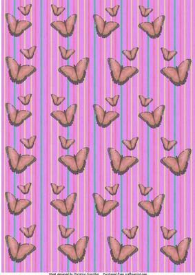 Peach Butterflies on Pink with Pastel Stripes