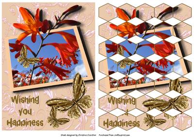 Vibrant Flowers Golden Butterflies Happiness Patchoupage