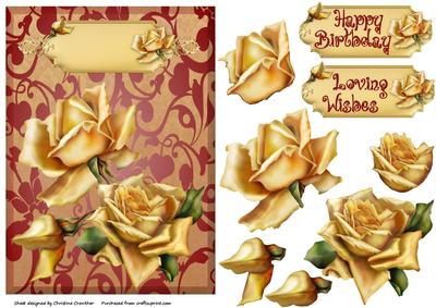 Yellow Roses on Wine Swirl with Decoupage