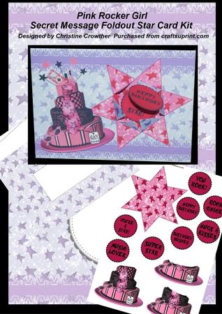 Pink Rocker Girl Secret Message Foldout Star Card Kit