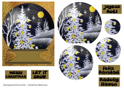 Multi Lingual Christmas Black & White Snowglobe Scene