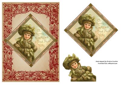 Days Gone by Vintage Christmas Girl with Muffler - Crimson