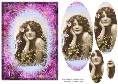 Dreaming Vintage Beauty on Aster Background Oval Pyramid