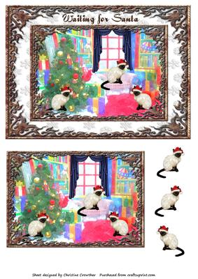 Three Christmas Cats Waiting for Santa