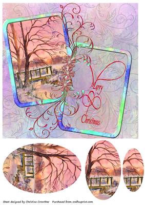 Pastel Winter Sunset Merry Christmas with Oval Pyramid