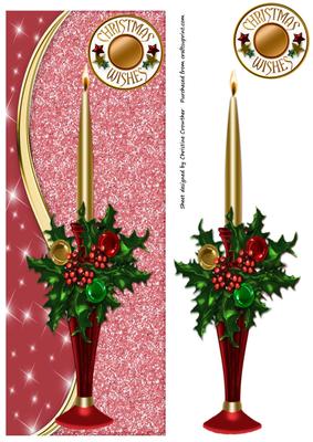 Elegant Christmas Candle with Holly and Baubles - Red