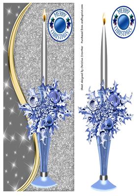 Elegant Christmas Candle with Holly and Baubles - Silver