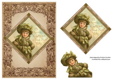Days Gone by Vintage Christmas Girl with Muffler - Sepia