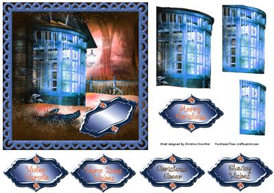 Winter Cottage Christmas Card - Blue