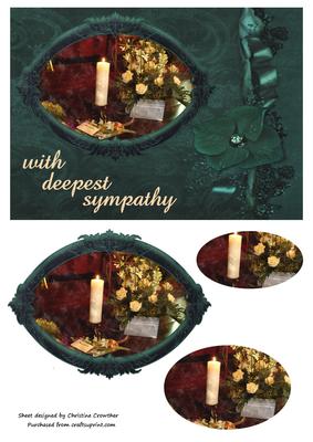 With Deepest Sympathy Dark Aqua with Candle and Flowers