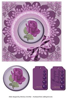 Ever So Pretty Purple Rose Quick Card with Tags