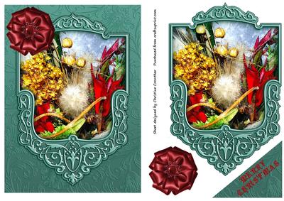 Christmas Flower Arrangement in Shield Frame with Satin Bow