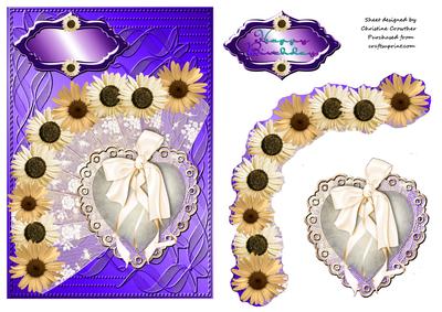 Lace Fan & Heart with Daisies Happy Birthday