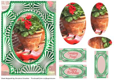 Red Wooden Clogs and Geraniums Framed Oval Pyramid